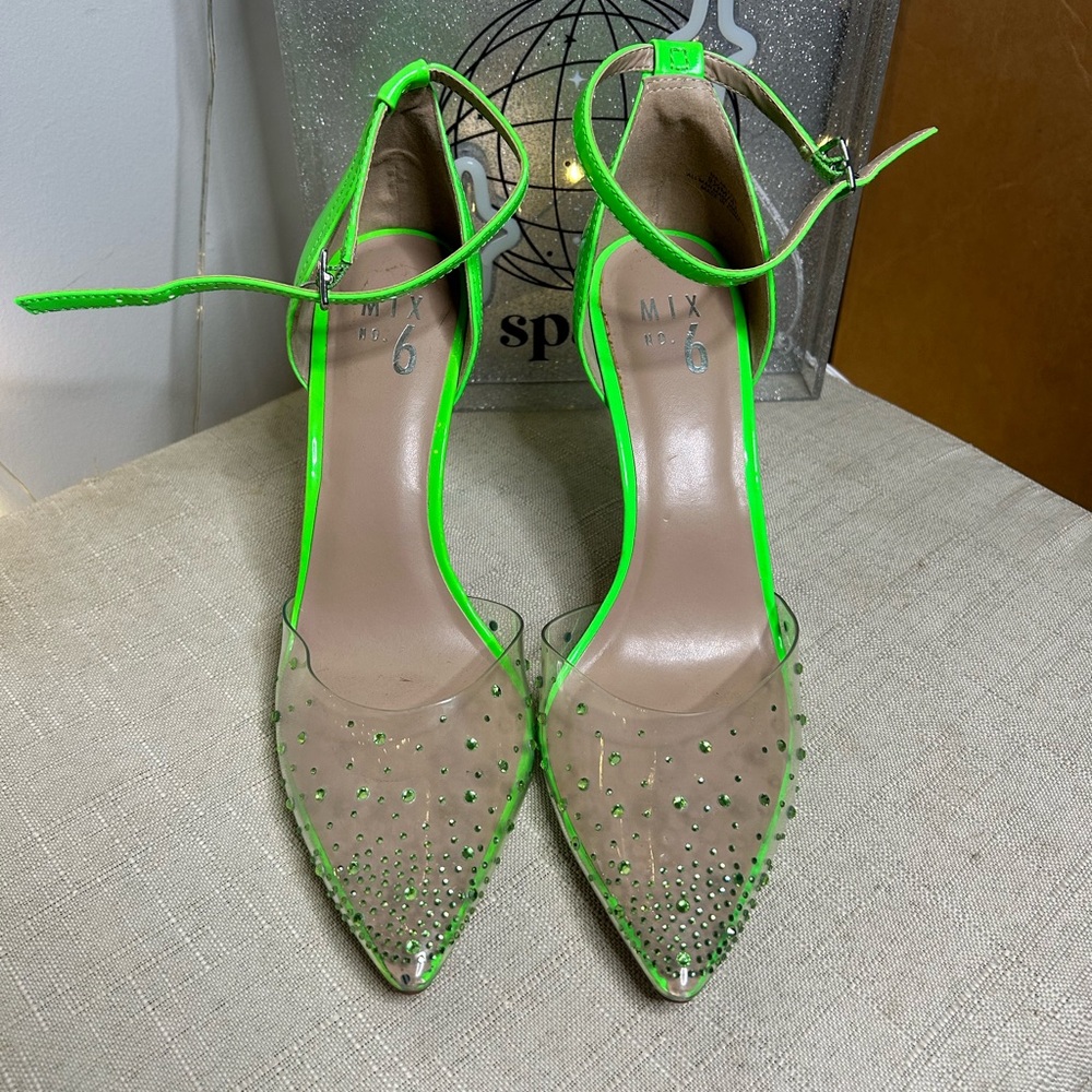 Women's Neon Green Studded Heels